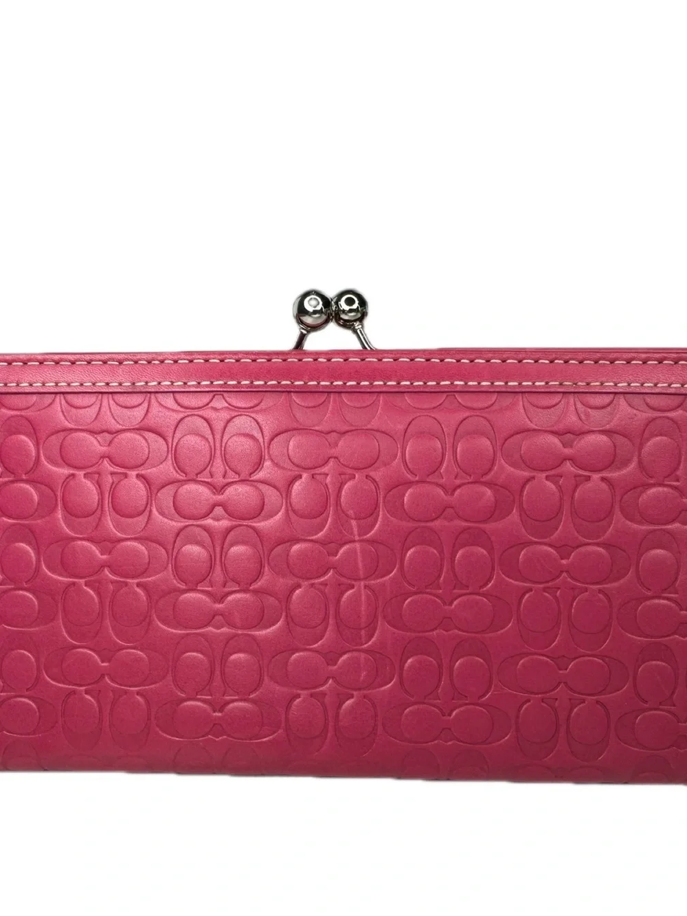 Coach Y2K Pink Embossed Signature C Kisslock Frame Clutch Wristlet Bag